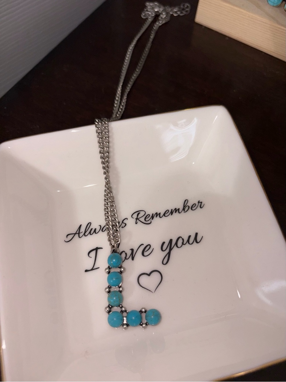 Turquoise L Initial Pendant Necklace - Women Jewelry